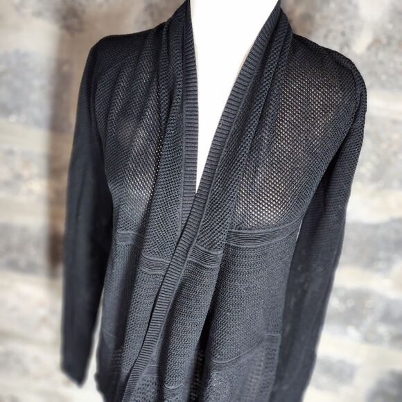 LACOSTE MALANDRINO Colab sz S black open front cardigan sweater open knit - Picture 3 of 7